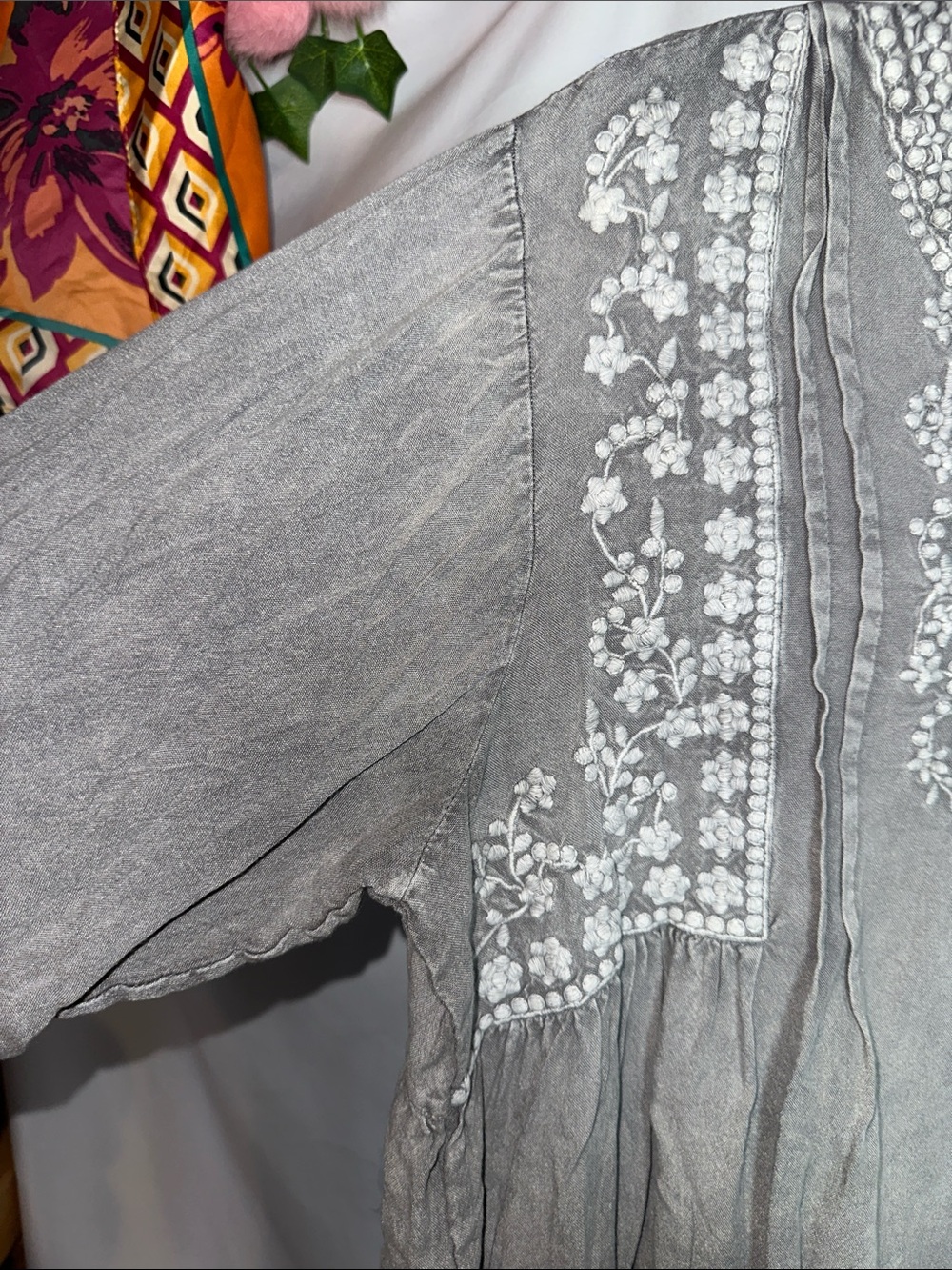 Solitaire Gray Embroidered Peasant Tunic - Picture 3 of 7